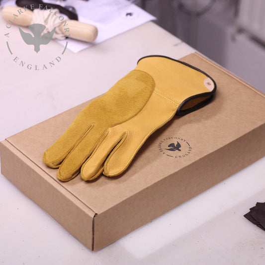 One of our full length double thickness gloves in yellow elk ready to be shipped!