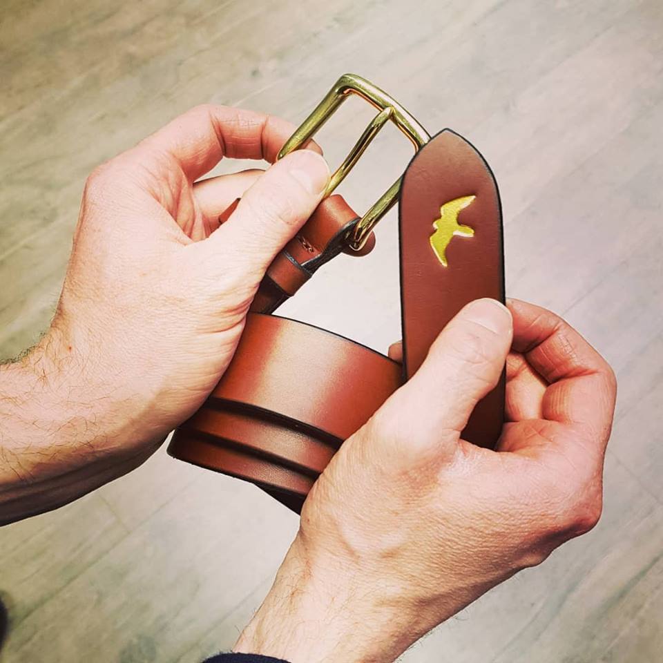 Brass Buckle Belt in Tan by A Clarke Falconry