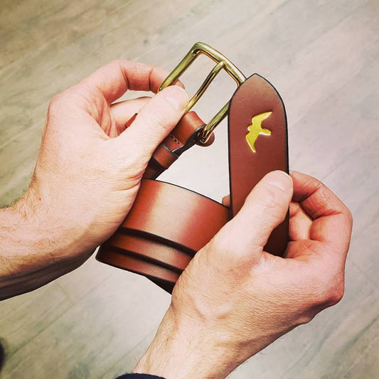 Brass Buckle Belt in Tan by A Clarke Falconry