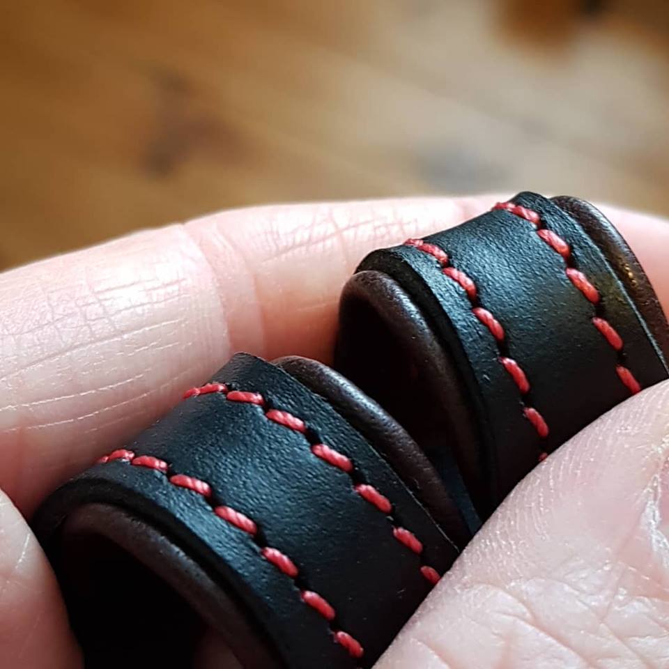 Bespoke Anklet in Black Outer, Brown Lining, and Red Thread