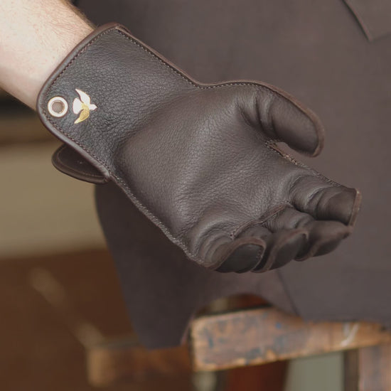 Falconry glove on the hand