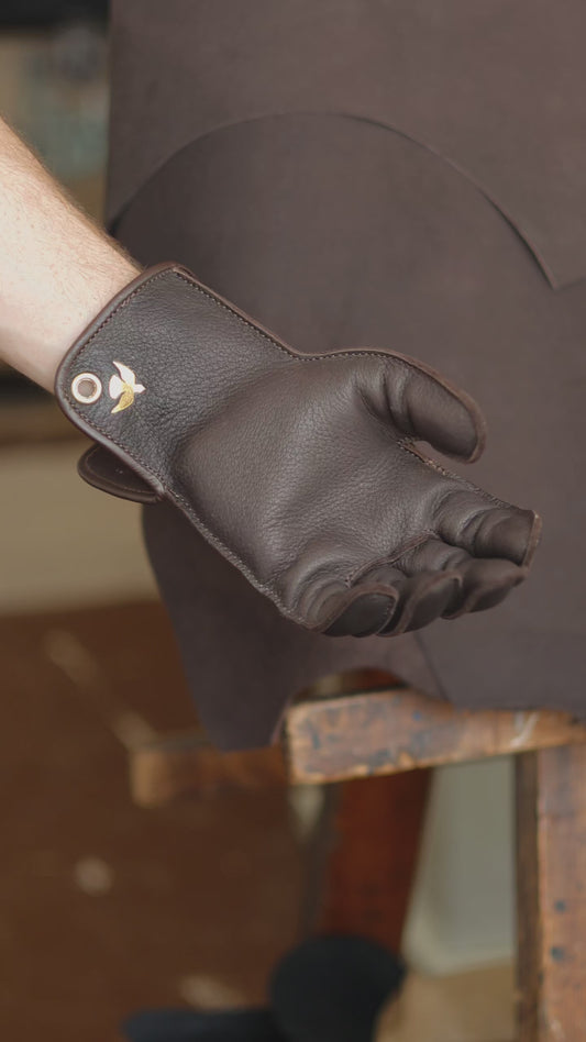 Barkston Single Thickness Falconry glove on the hand. 