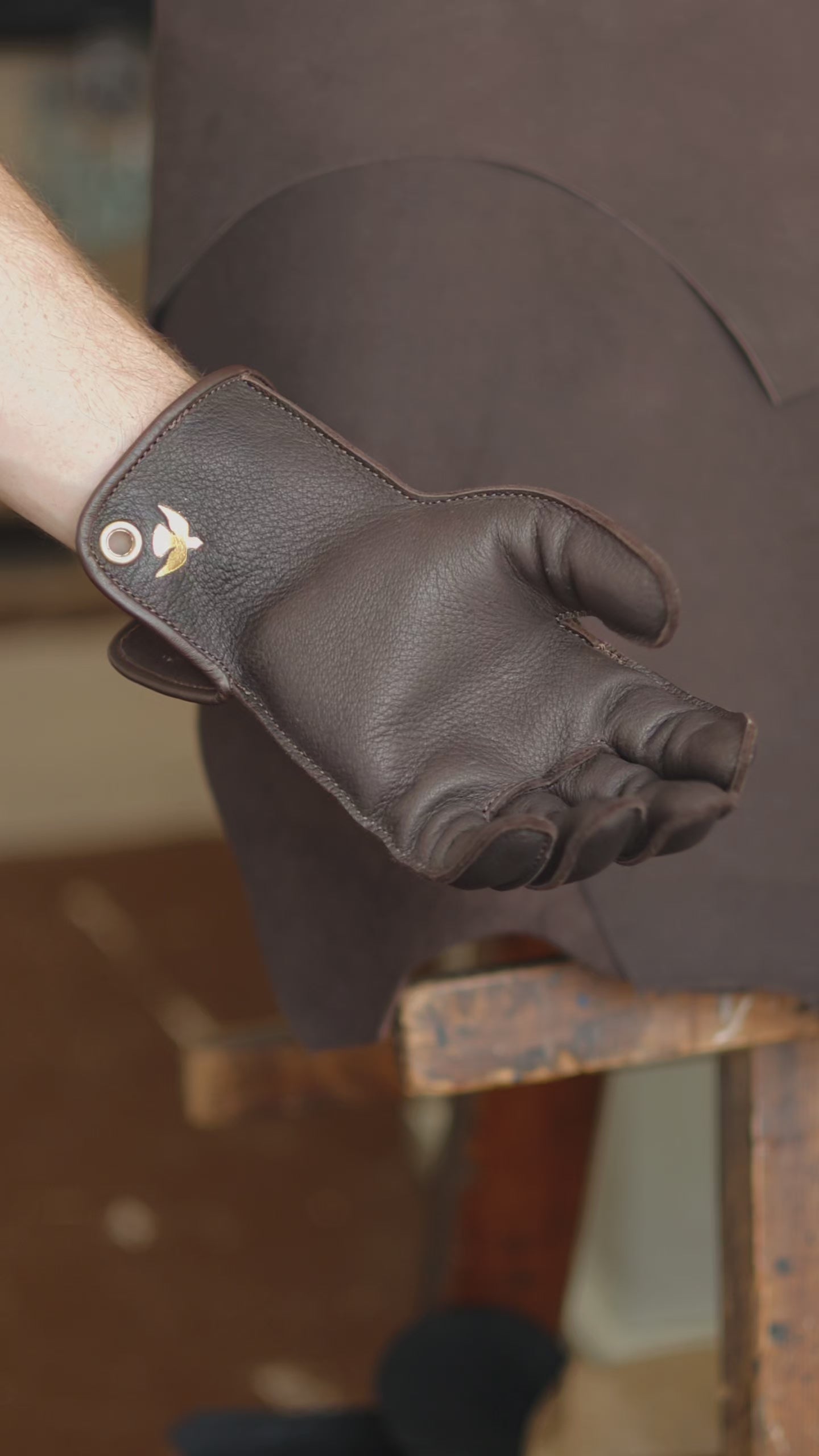 Falconry glove on the hand